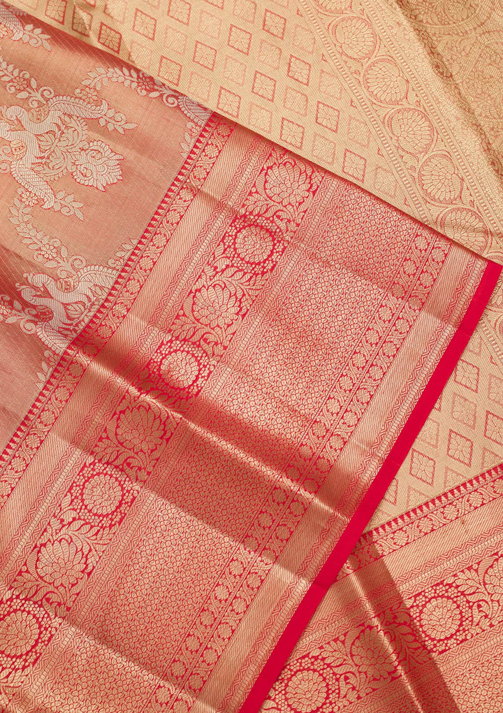 Rust Tissue Jaal Zariwork Saree With Matching Blouse Piece
