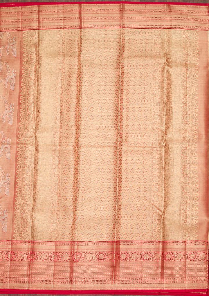 Rust Tissue Jaal Zariwork Saree With Matching Blouse Piece