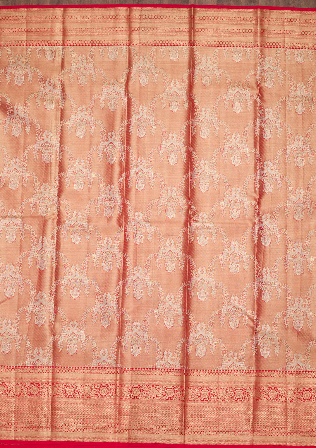 Rust Tissue Jaal Zariwork Saree With Matching Blouse Piece