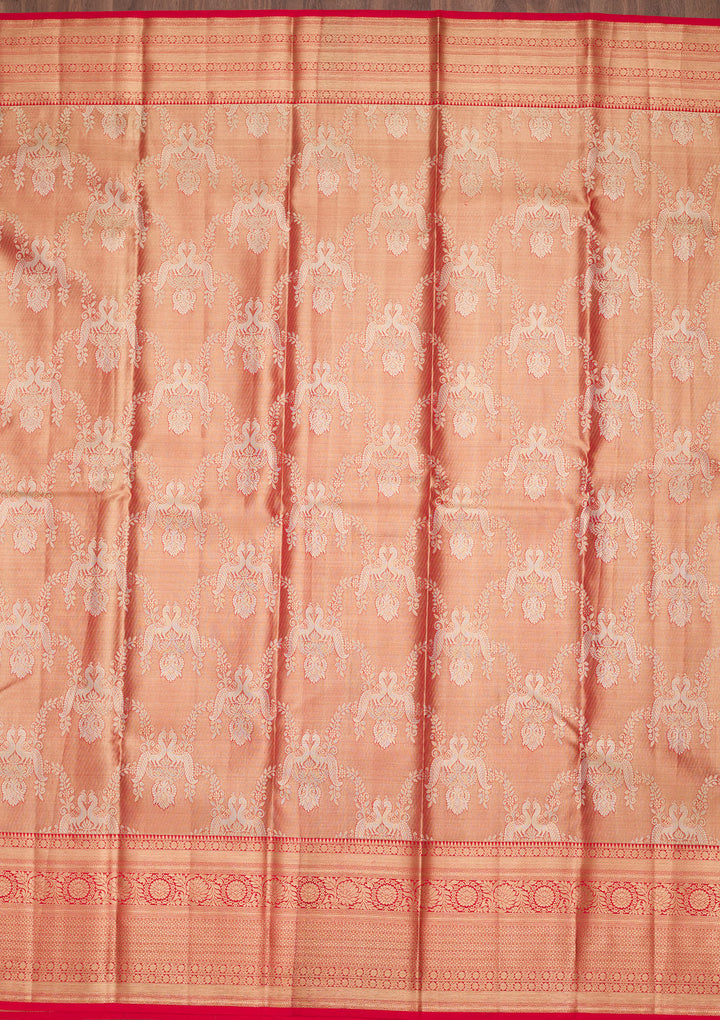 Rust Tissue Jaal Zariwork Saree With Matching Blouse Piece