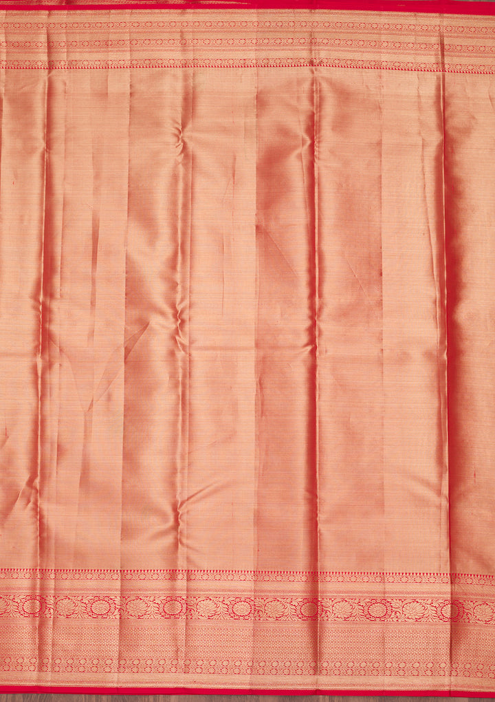 Rust Tissue Jaal Zariwork Saree With Matching Blouse Piece