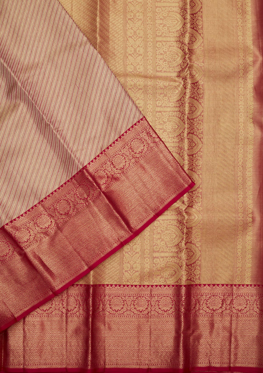 Beige Tissue Stripes Saree With Matching Blouse Piece