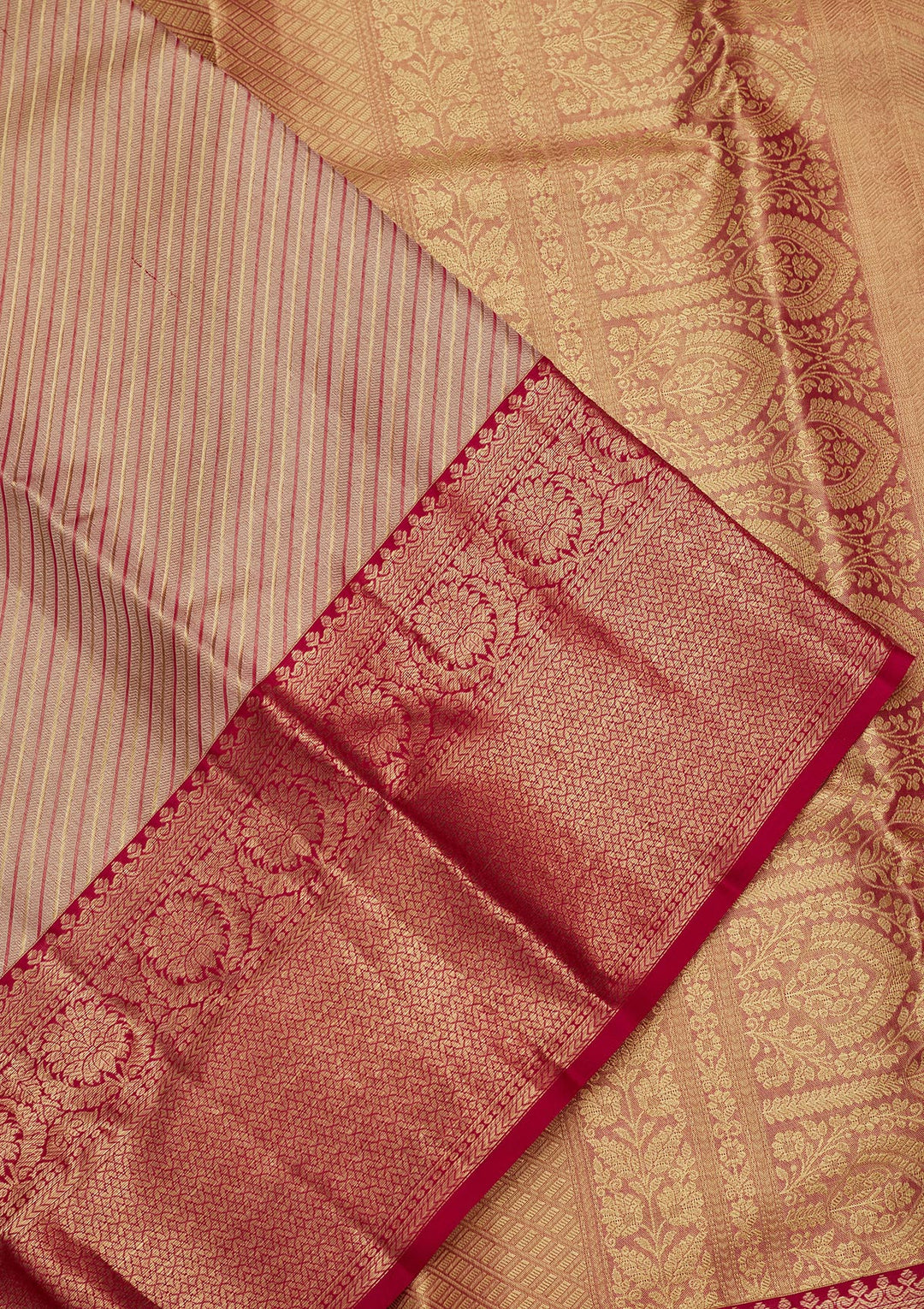 Beige Tissue Stripes Saree With Matching Blouse Piece