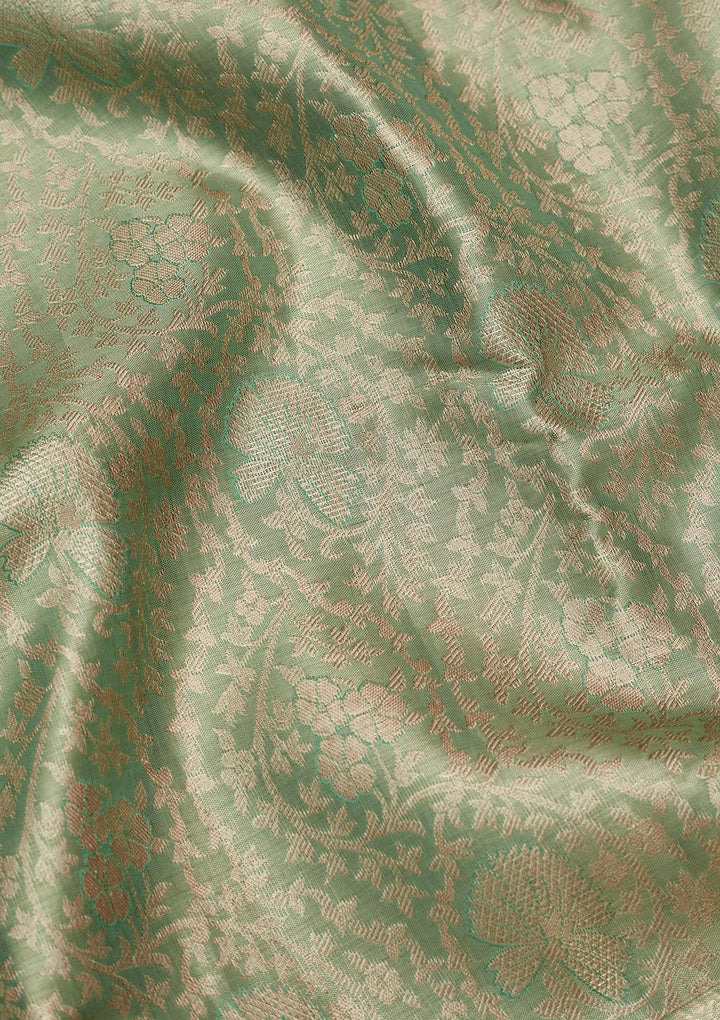 Sea Green Tissue Jaal Saree With Matching Blouse Piece