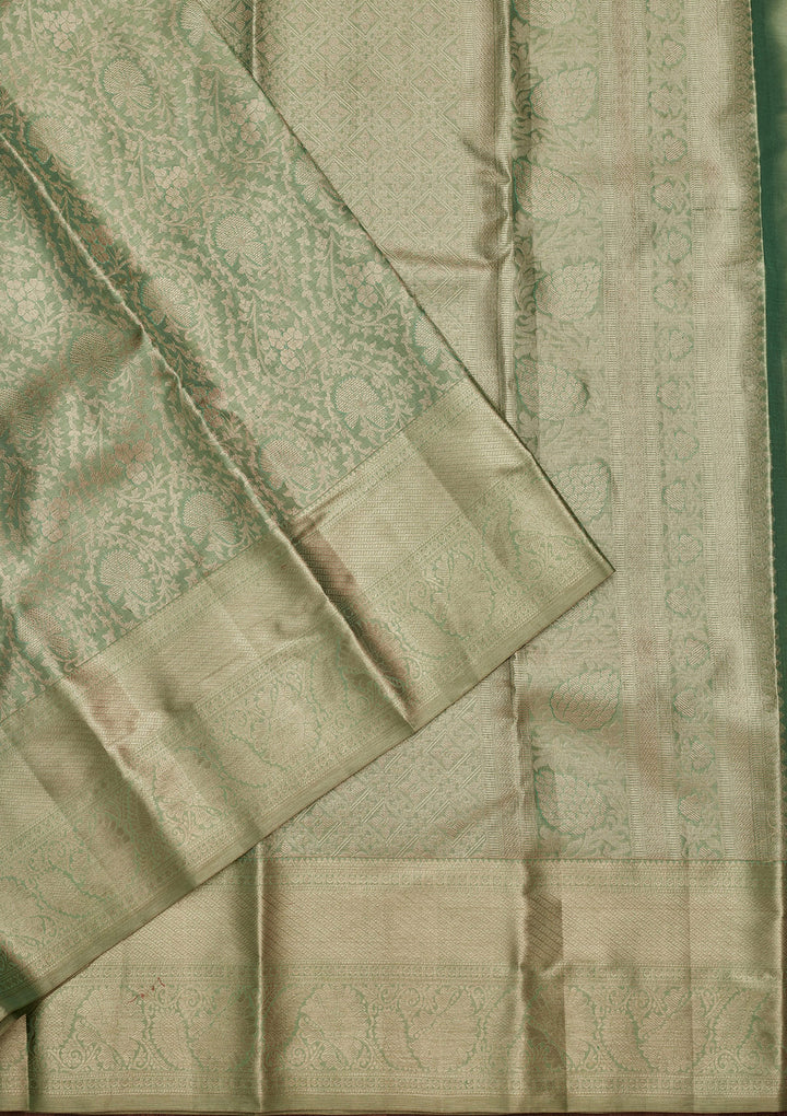 Sea Green Tissue Jaal Saree With Matching Blouse Piece