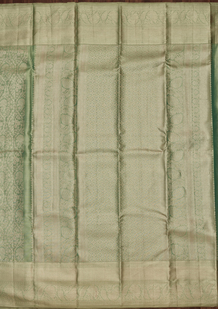 Sea Green Tissue Jaal Saree With Matching Blouse Piece