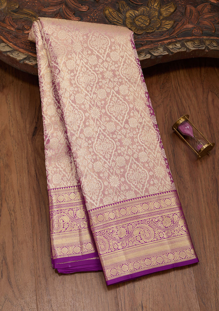 Mauve Tissue Jaal Saree With Matching Blouse Piece