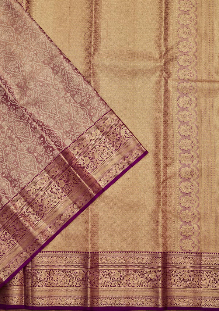 Mauve Tissue Jaal Saree With Matching Blouse Piece