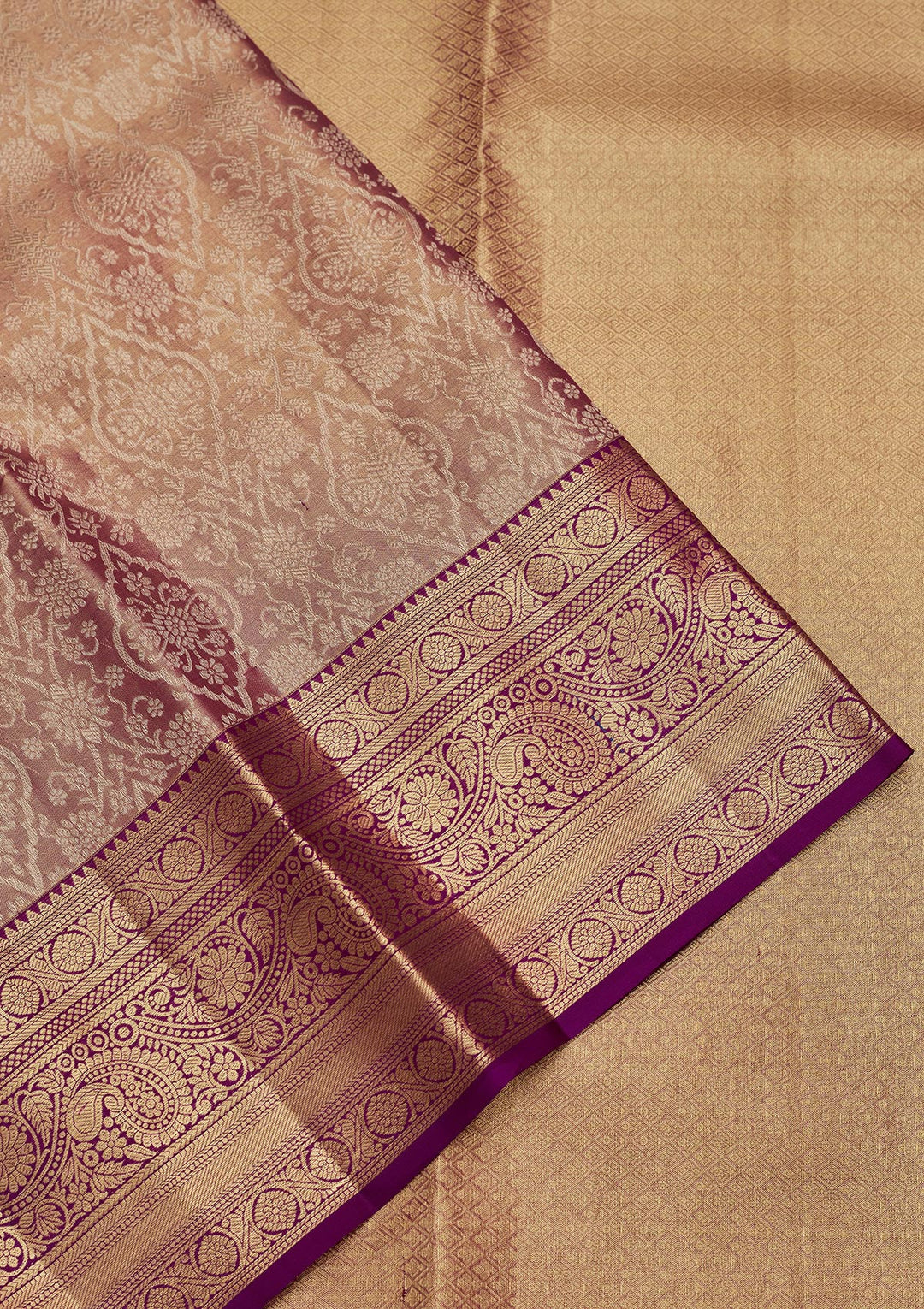 Mauve Tissue Jaal Saree With Matching Blouse Piece