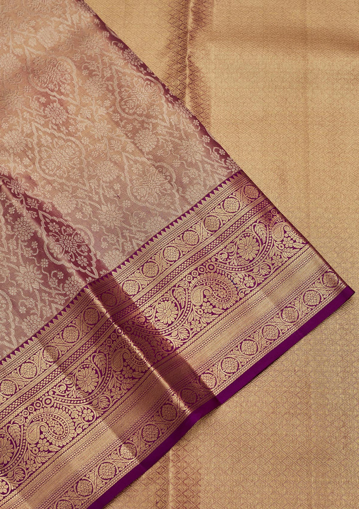 Mauve Tissue Jaal Saree With Matching Blouse Piece