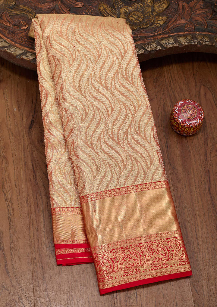 Light Brown Tissue Stripes Saree With Matching Blouse Piece