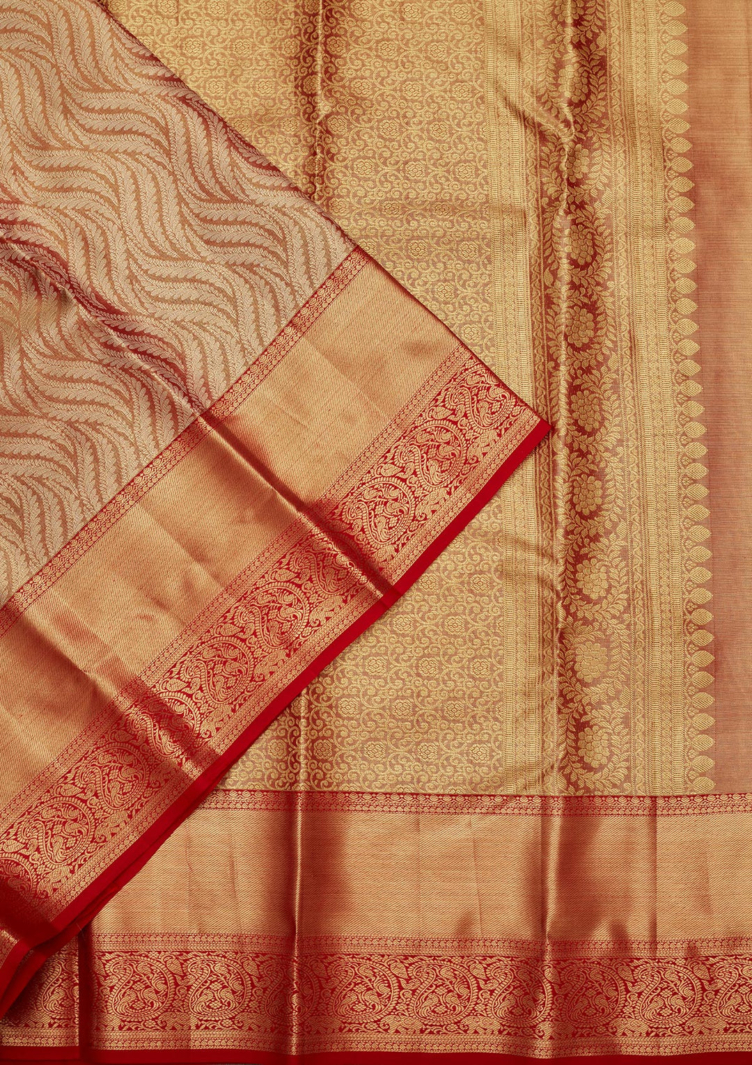 Light Brown Tissue Stripes Saree With Matching Blouse Piece