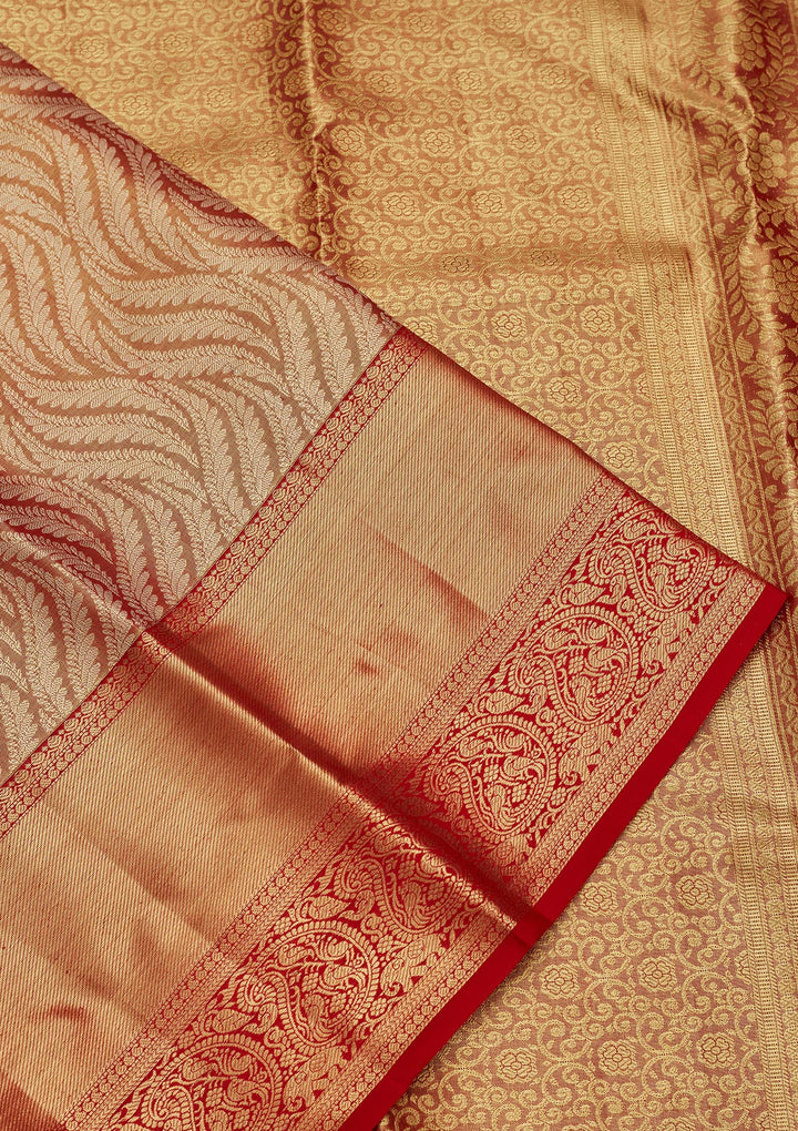 Light Brown Tissue Stripes Saree With Matching Blouse Piece
