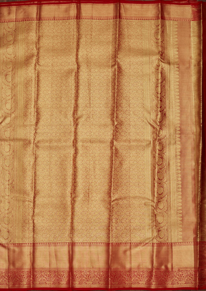 Light Brown Tissue Stripes Saree With Matching Blouse Piece