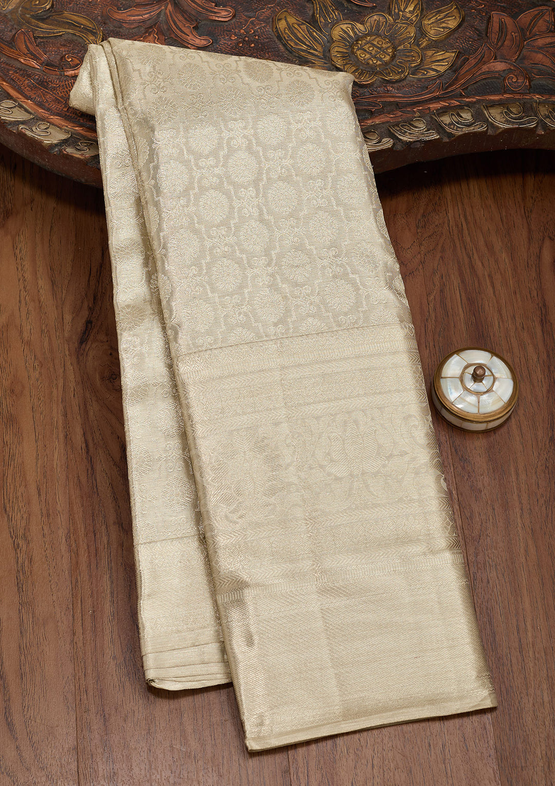 Light Grey Tissue Jaal Saree With Matching Blouse Piece