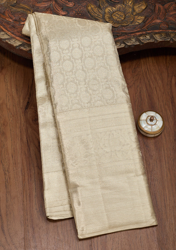 Light Grey Tissue Jaal Saree With Matching Blouse Piece