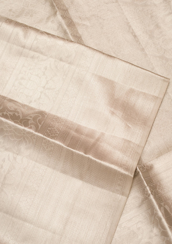 Light Grey Tissue Jaal Saree With Matching Blouse Piece