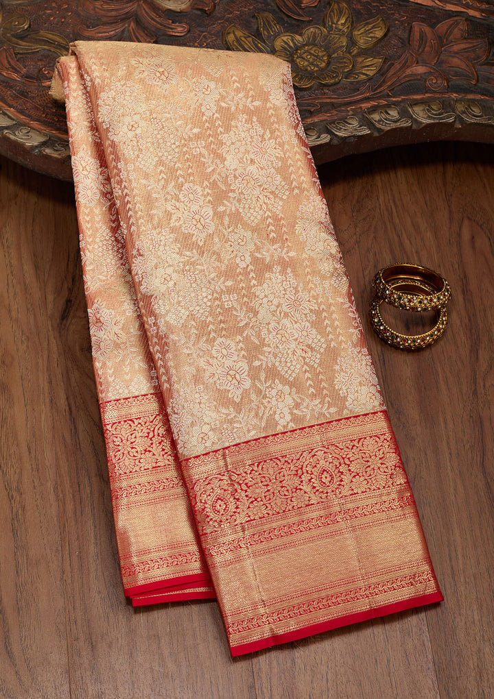 Mauve Tissue Jaal Kanjivaram Saree With Matching Blouse Piece