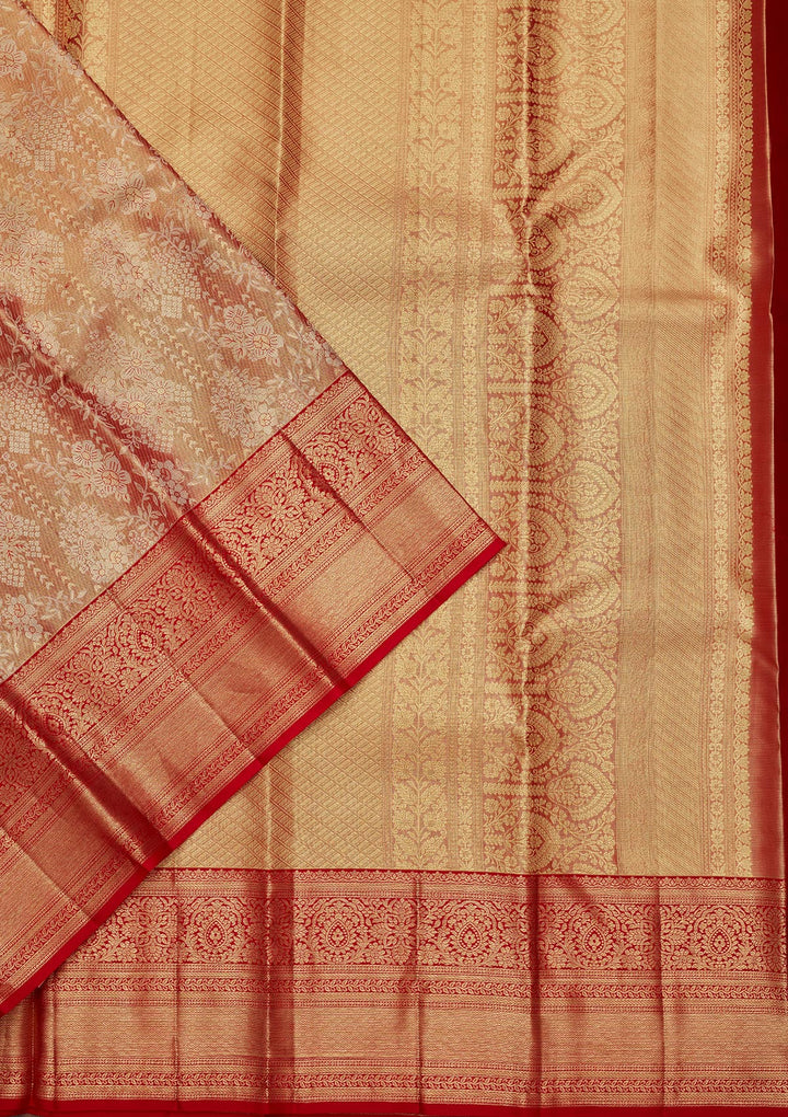 Mauve Tissue Jaal Kanjivaram Saree With Matching Blouse Piece