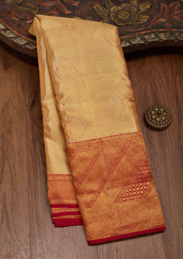 Gold Tissue Jaal Saree With Matching Blouse Piece