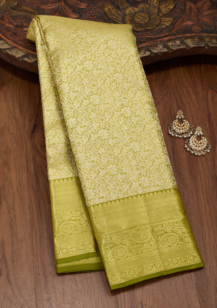 Mehandi Green Zariwork Tissue Silk Saree