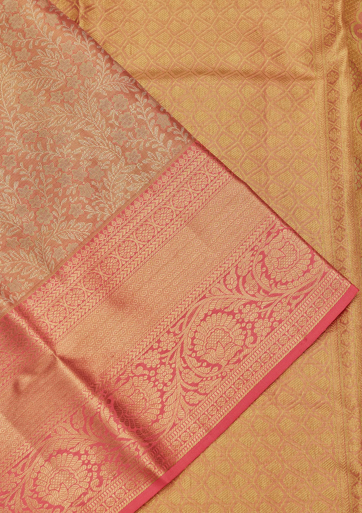Peach Zariwork Tissue Silk Saree