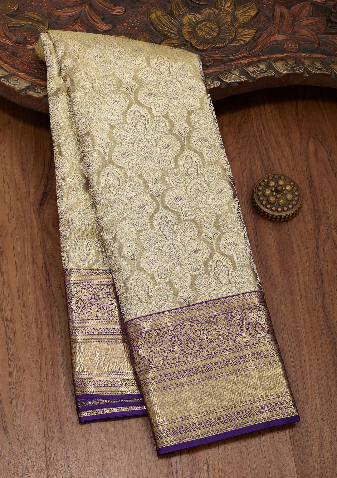 Navy Blue Tissue Jaal Saree With Matching Blouse Piece