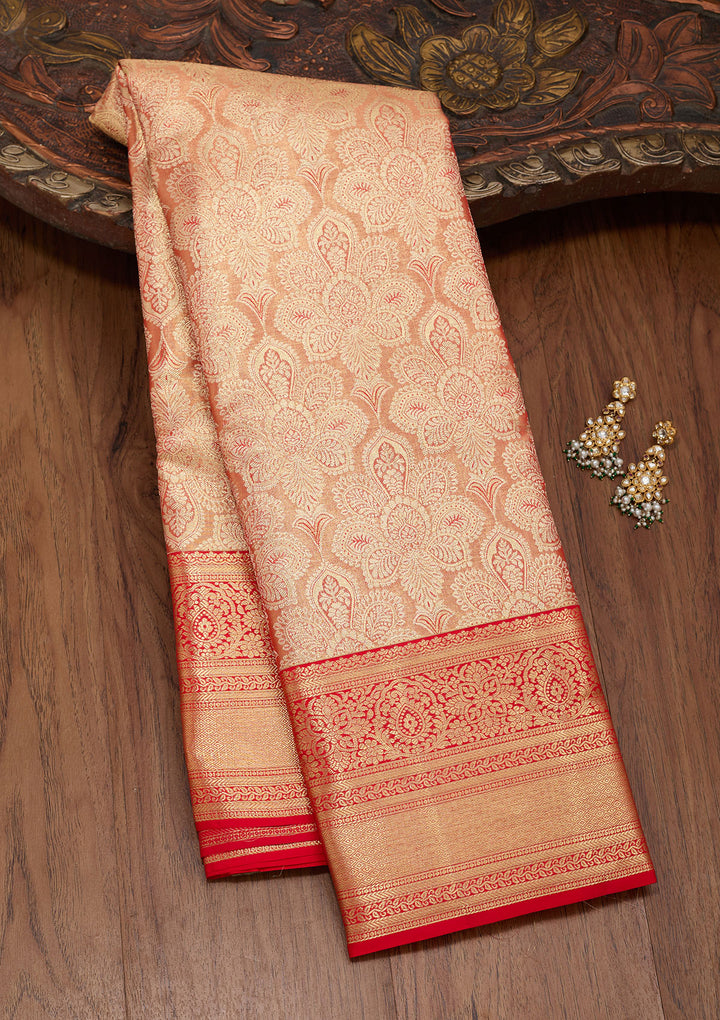 Light Brown Tissue Jaal Saree With Matching Blouse Piece