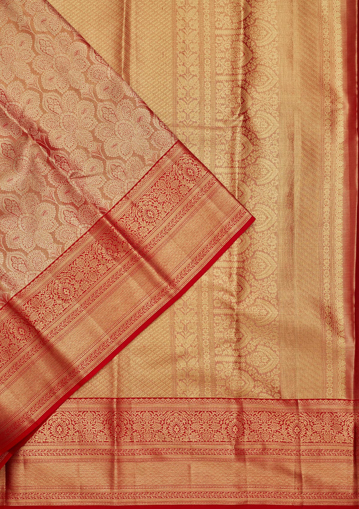 Light Brown Tissue Jaal Saree With Matching Blouse Piece