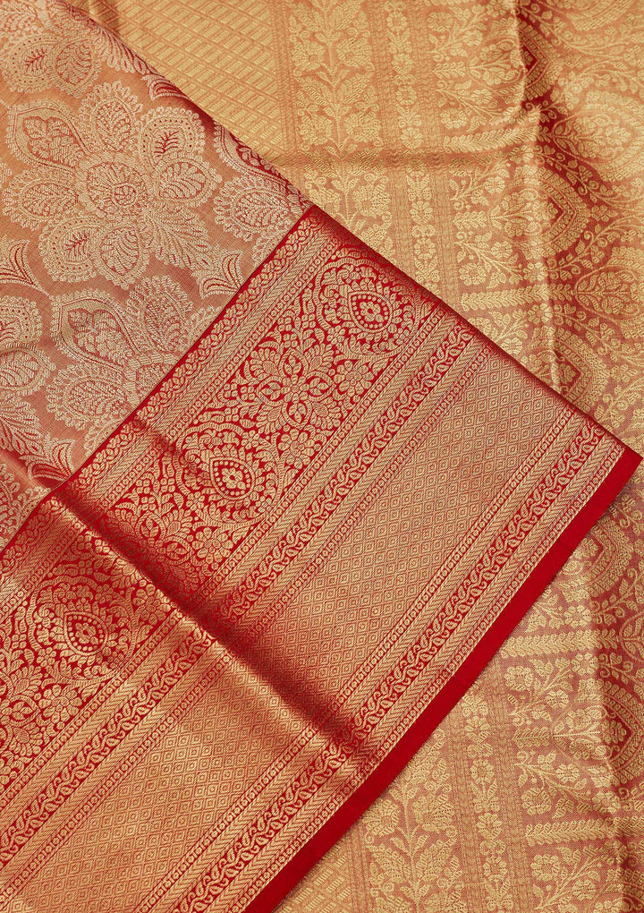 Light Brown Tissue Jaal Saree With Matching Blouse Piece