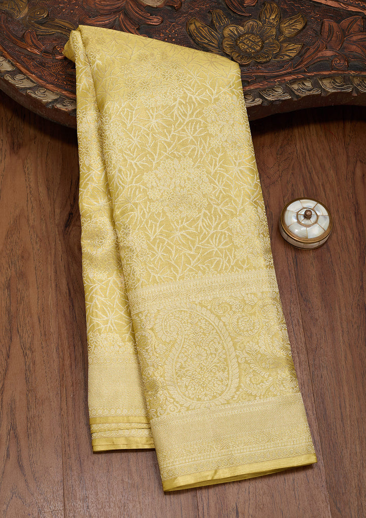 Pista Green Tissue Stripes Zariwork Saree With Matching Blouse Piece