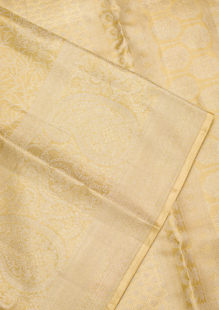 Pista Green Tissue Stripes Zariwork Saree With Matching Blouse Piece