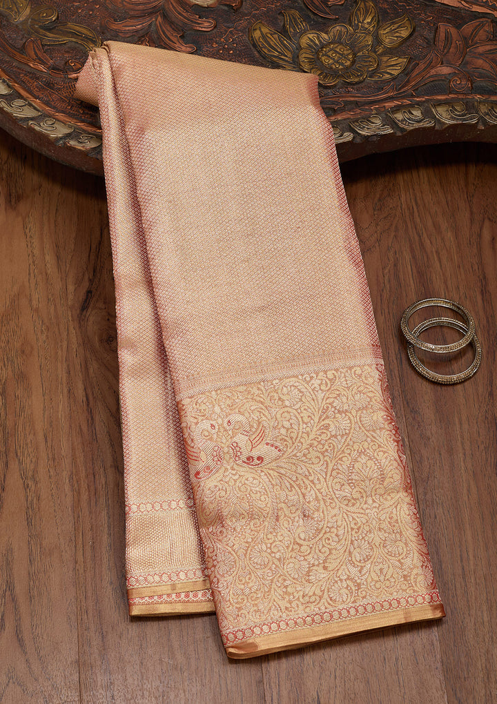 Brown Tissue Jaal Saree With Matching Blouse Piece