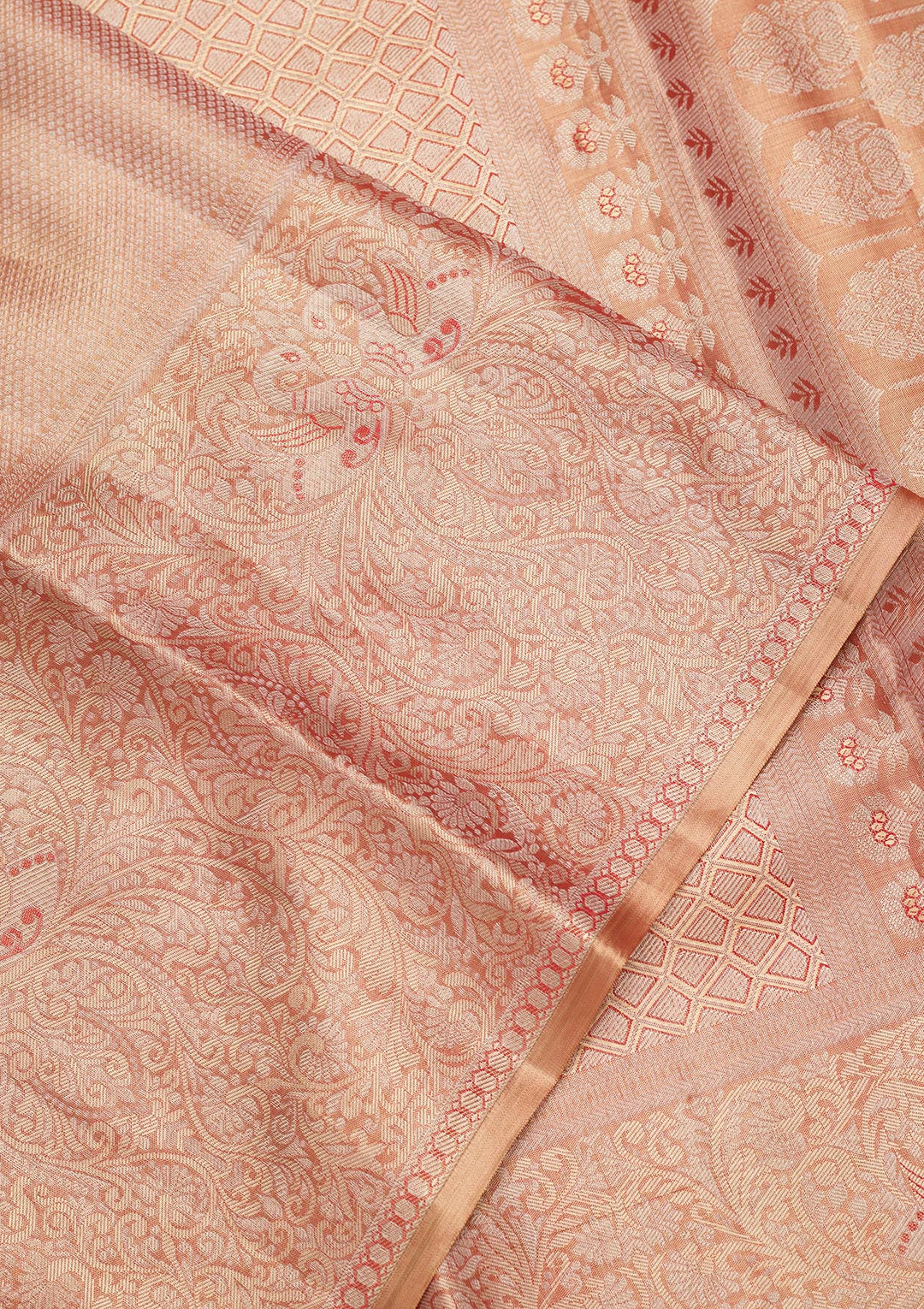 Brown Tissue Jaal Saree With Matching Blouse Piece
