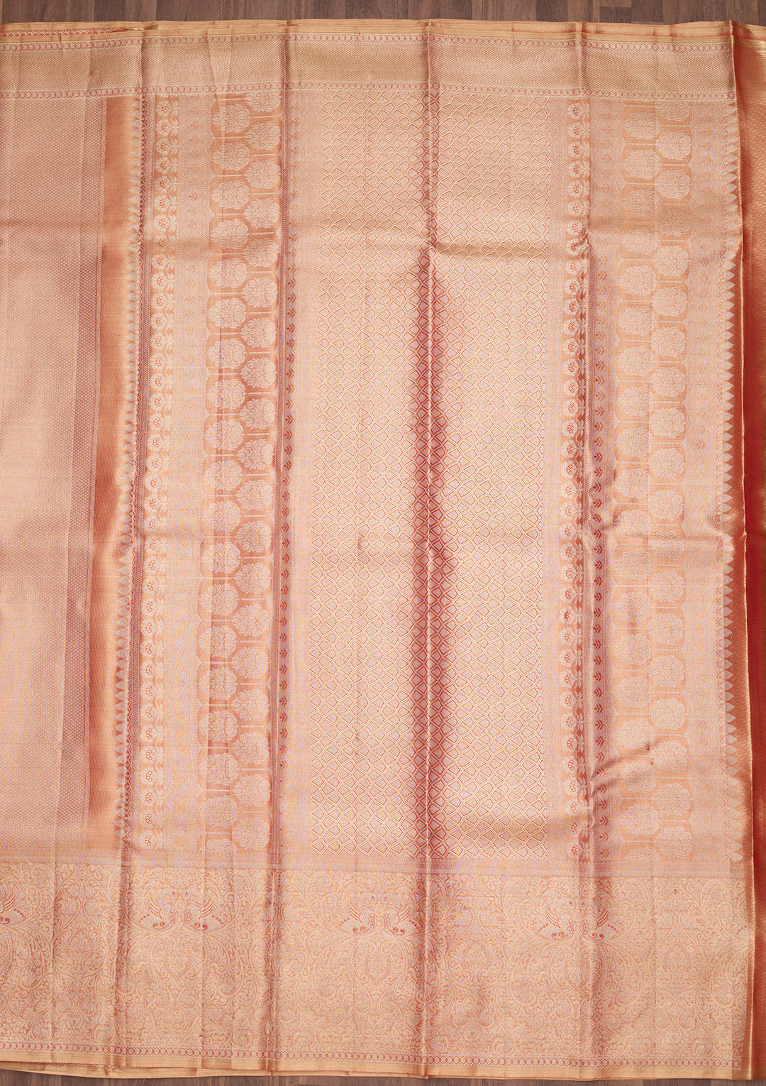 Brown Tissue Jaal Saree With Matching Blouse Piece