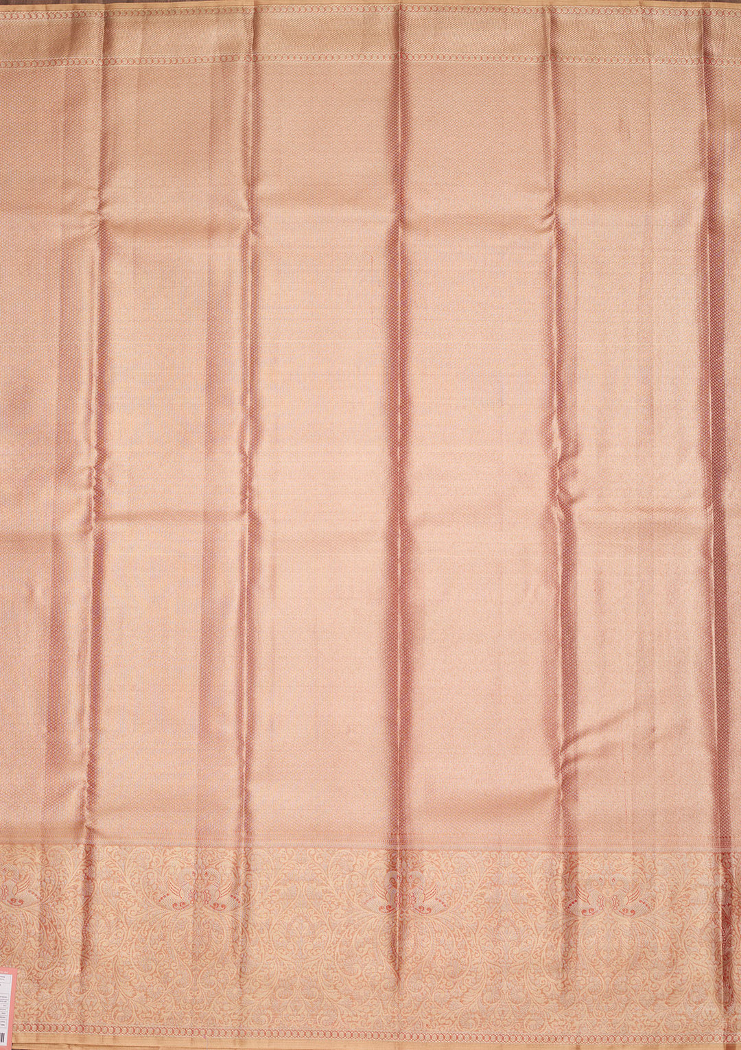 Brown Tissue Jaal Saree With Matching Blouse Piece
