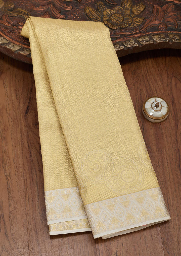 Lemon Yellow Silk Jaal Zariwork Saree With Matching Blouse Piece