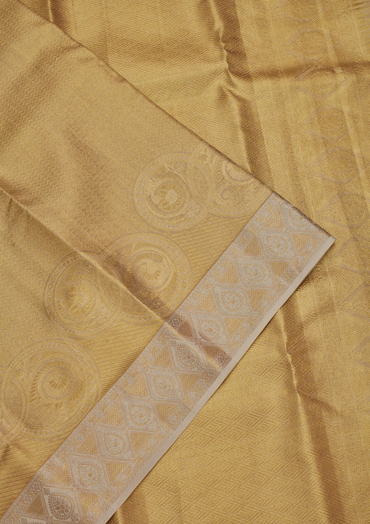Lemon Yellow Silk Jaal Zariwork Saree With Matching Blouse Piece