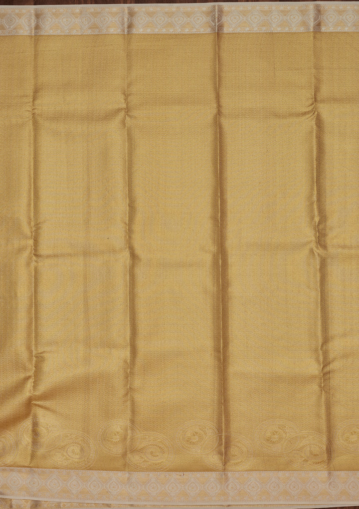Lemon Yellow Silk Jaal Zariwork Saree With Matching Blouse Piece