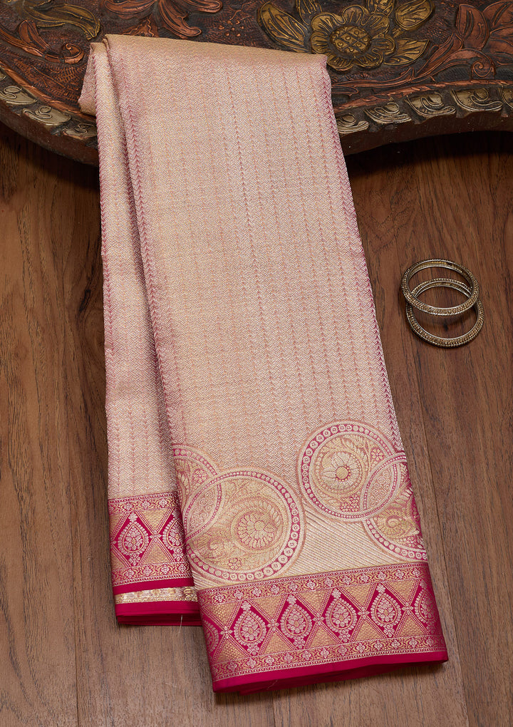 Pink Tissue Jaal Saree With Matching Blouse Piece