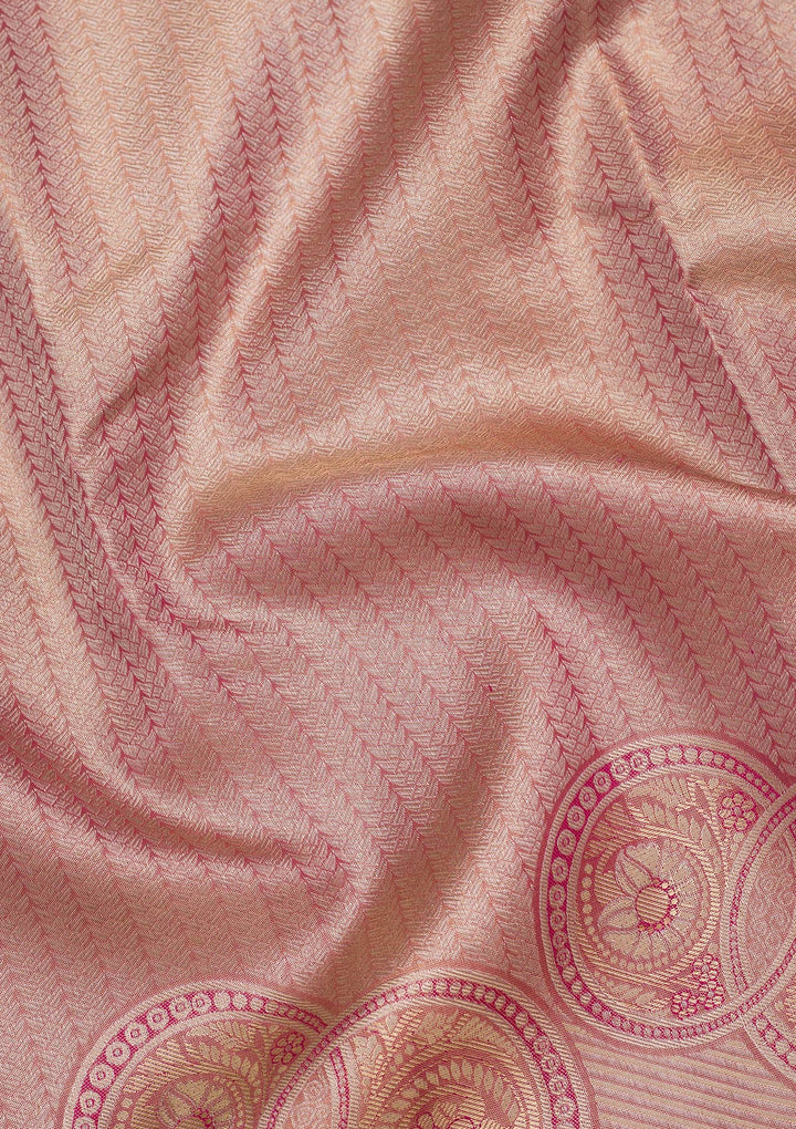 Pink Tissue Jaal Saree With Matching Blouse Piece