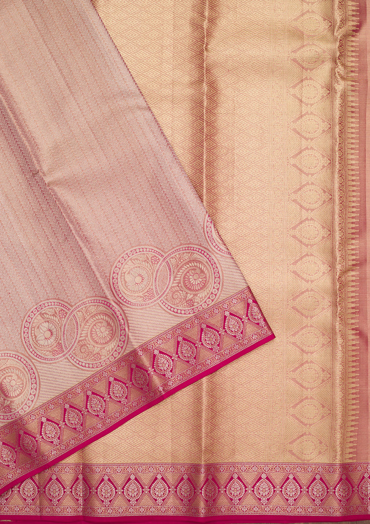 Pink Tissue Jaal Saree With Matching Blouse Piece