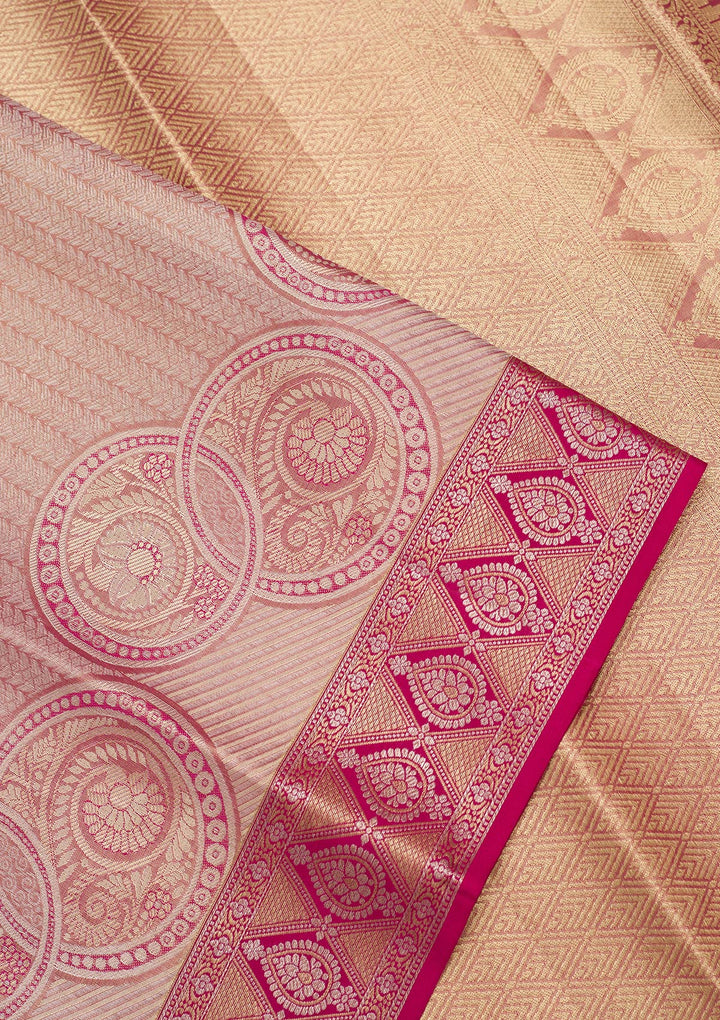 Pink Tissue Jaal Saree With Matching Blouse Piece