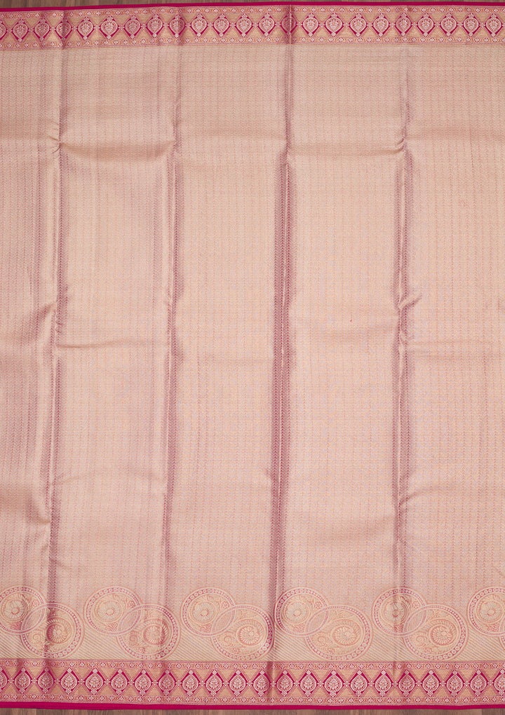 Pink Tissue Jaal Saree With Matching Blouse Piece