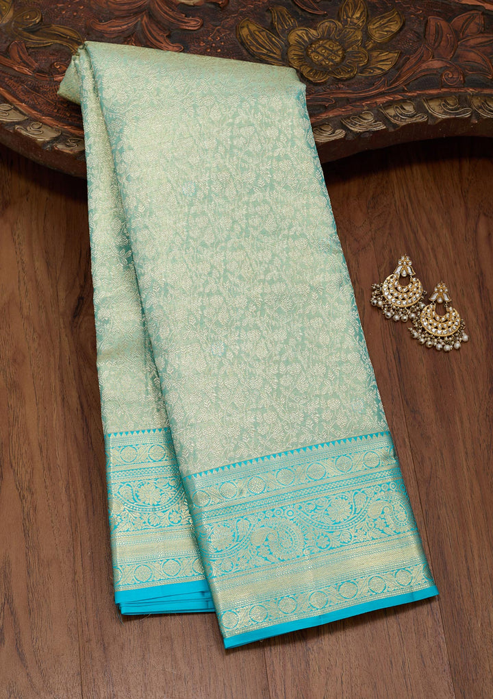 Leaf Green Tissue Jaal Kanjivaram Saree With Matching Blouse Piece