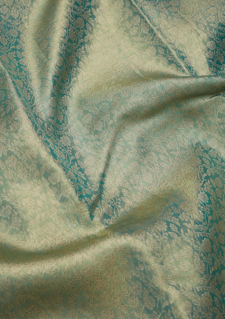 Leaf Green Tissue Jaal Kanjivaram Saree With Matching Blouse Piece