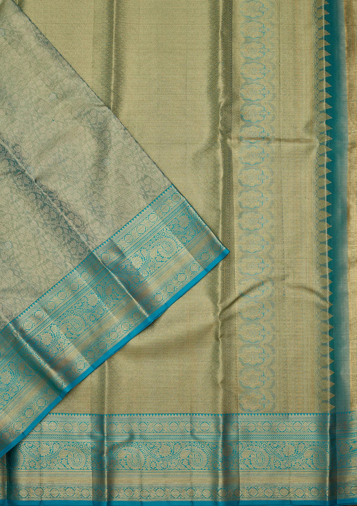 Leaf Green Tissue Jaal Kanjivaram Saree With Matching Blouse Piece