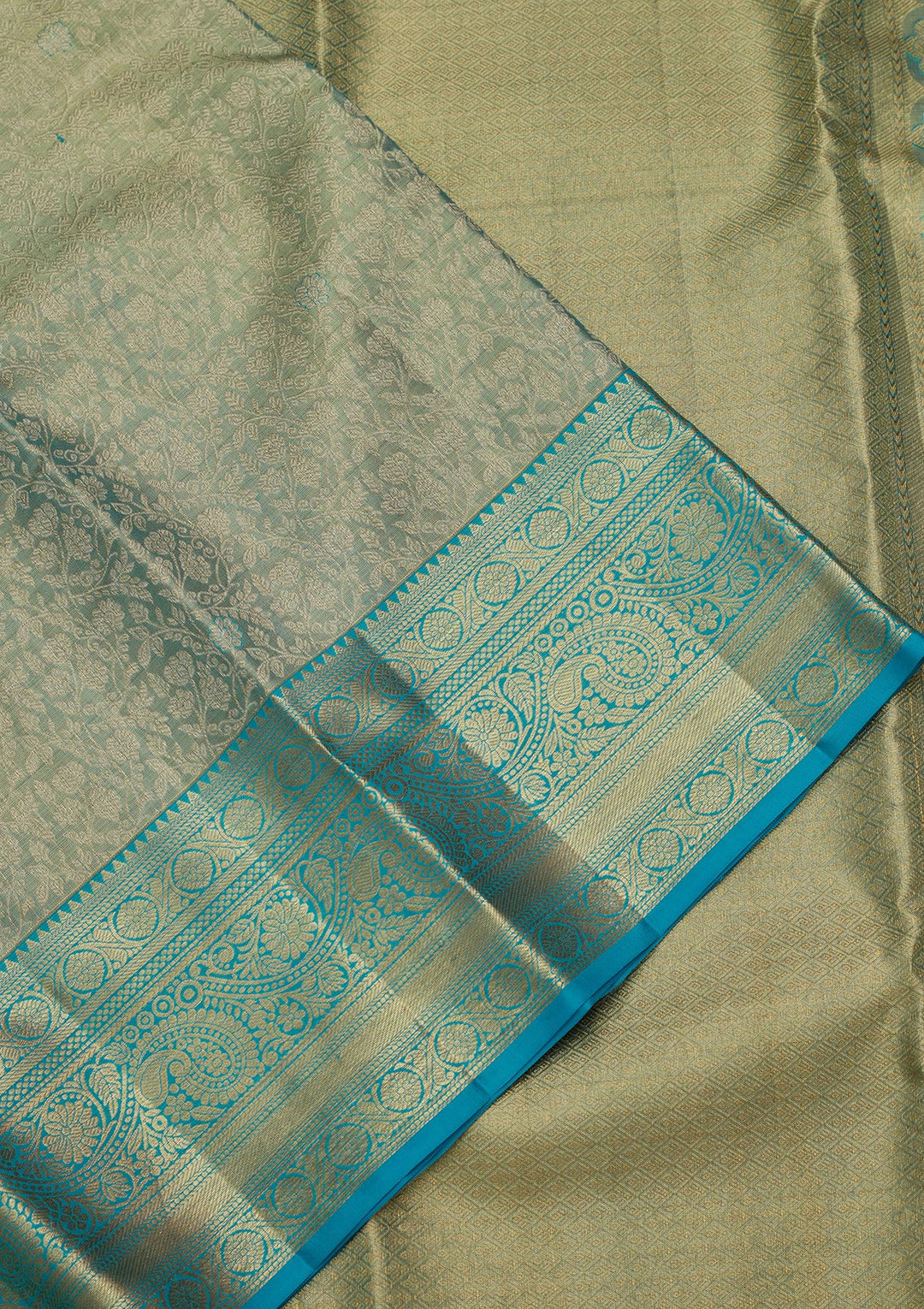 Leaf Green Tissue Jaal Kanjivaram Saree With Matching Blouse Piece