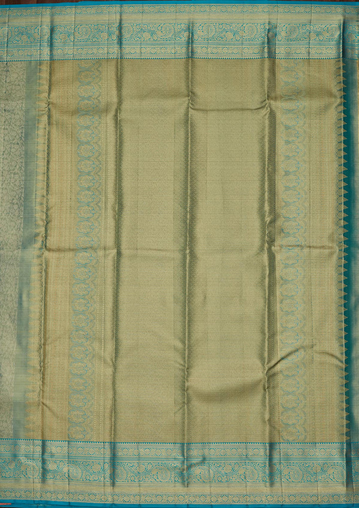 Leaf Green Tissue Jaal Kanjivaram Saree With Matching Blouse Piece