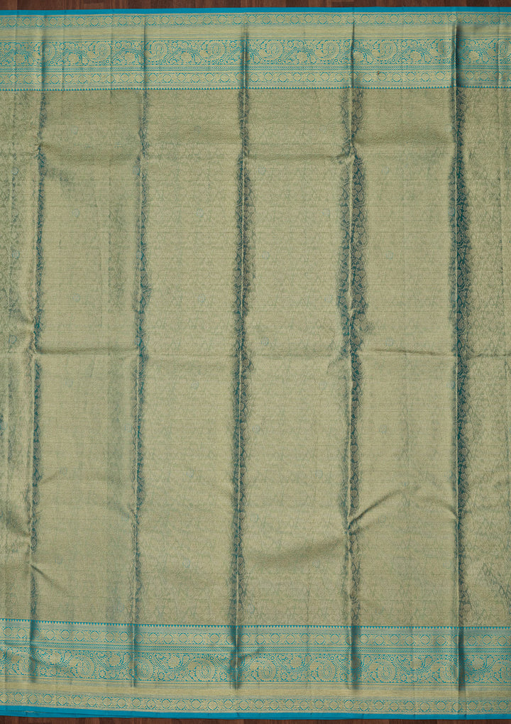 Leaf Green Tissue Jaal Kanjivaram Saree With Matching Blouse Piece